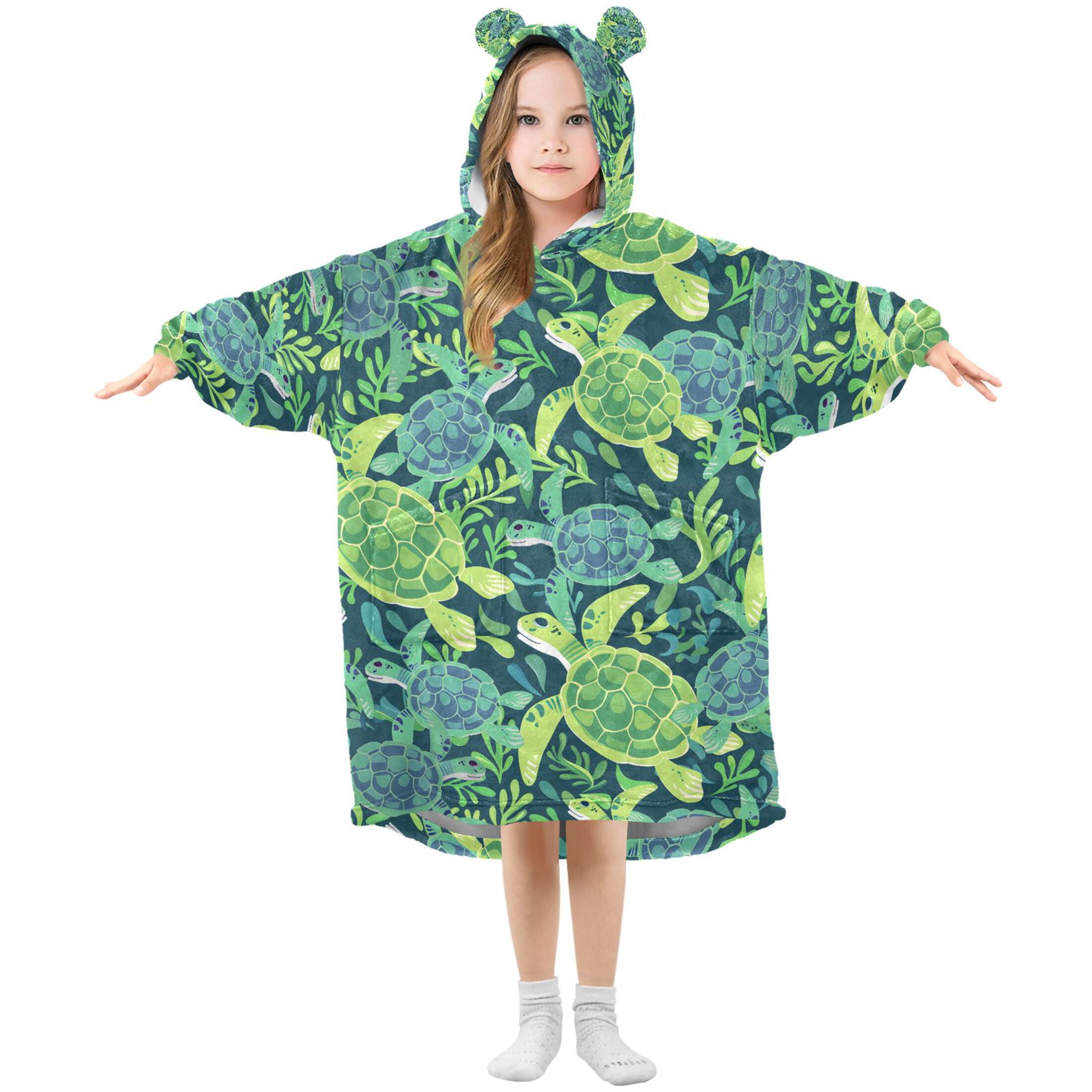 joogoo Blanket Hoodie for Cute Turtles and Seaweed Oversize Sweatshirt 3-14 YR L