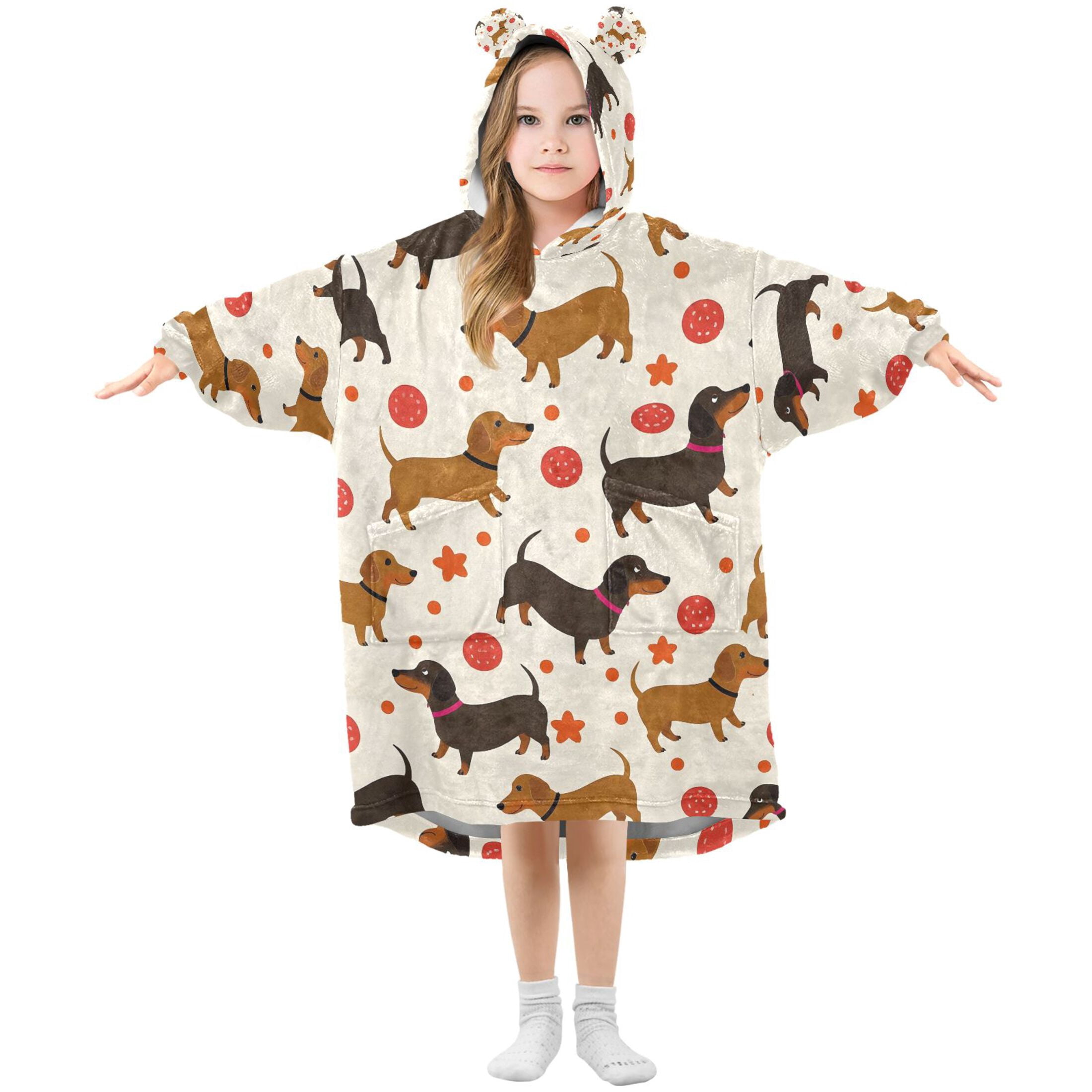 joogoo Blanket Hoodie for Dachshund Dog Balls Oversize Sweatshirt 3-14 YR L