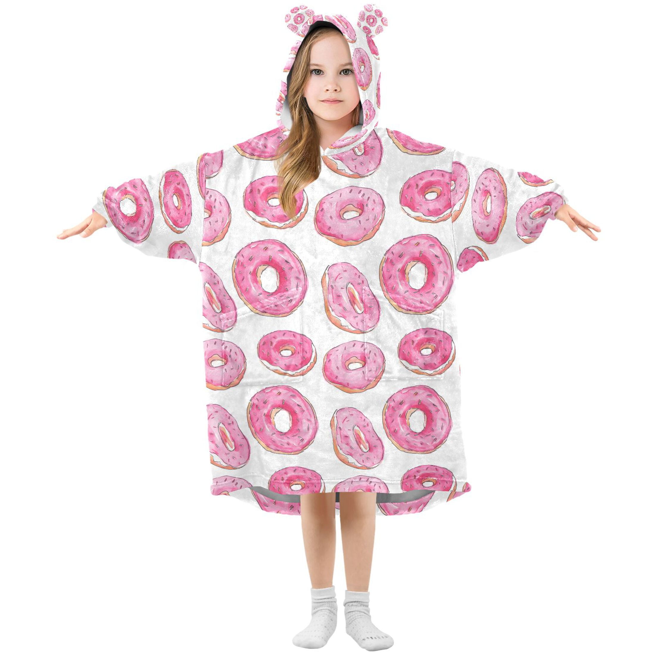 joogoo Blanket Hoodie for Donut Pattern Oversize Sweatshirt 3-14 YR L