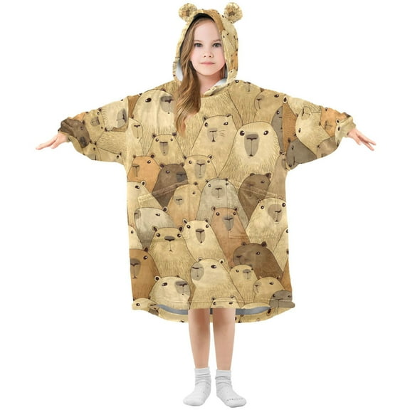 joogoo Blanket Hoodie for Doodle Capybara Oversize Sweatshirt 3-14 YR L