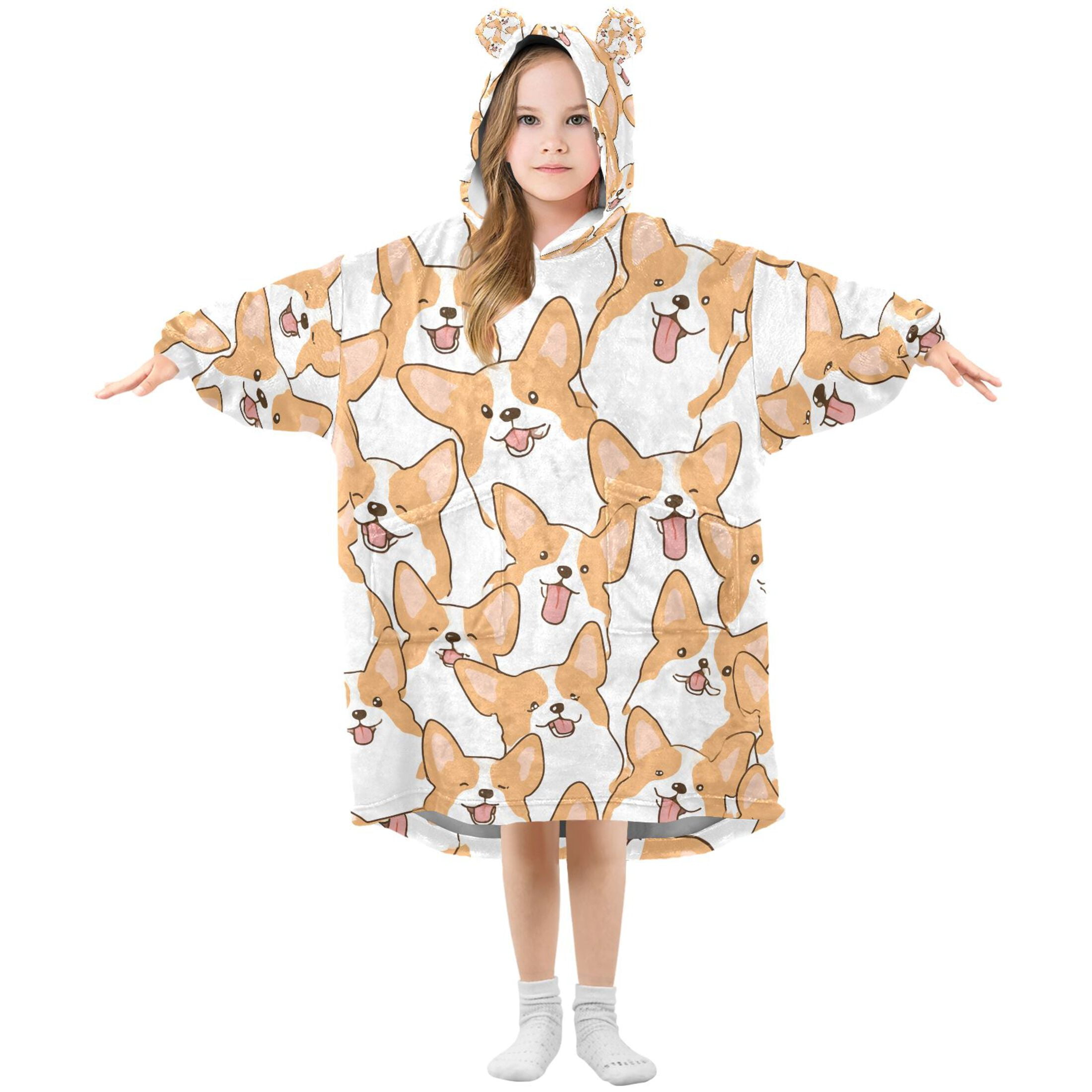 joogoo Blanket Hoodie for Doodle Corgi Dogs Oversize Sweatshirt 3-14 YR L