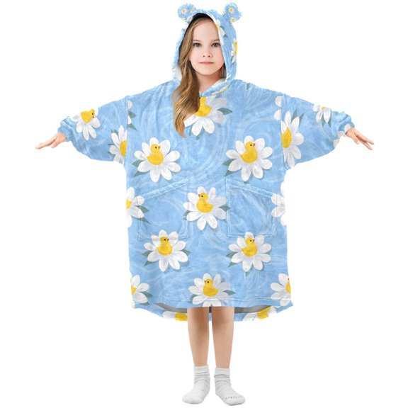 joogoo Blanket Hoodie for Duck on Daisy Floral Oversize Sweatshirt 3-14 YR L