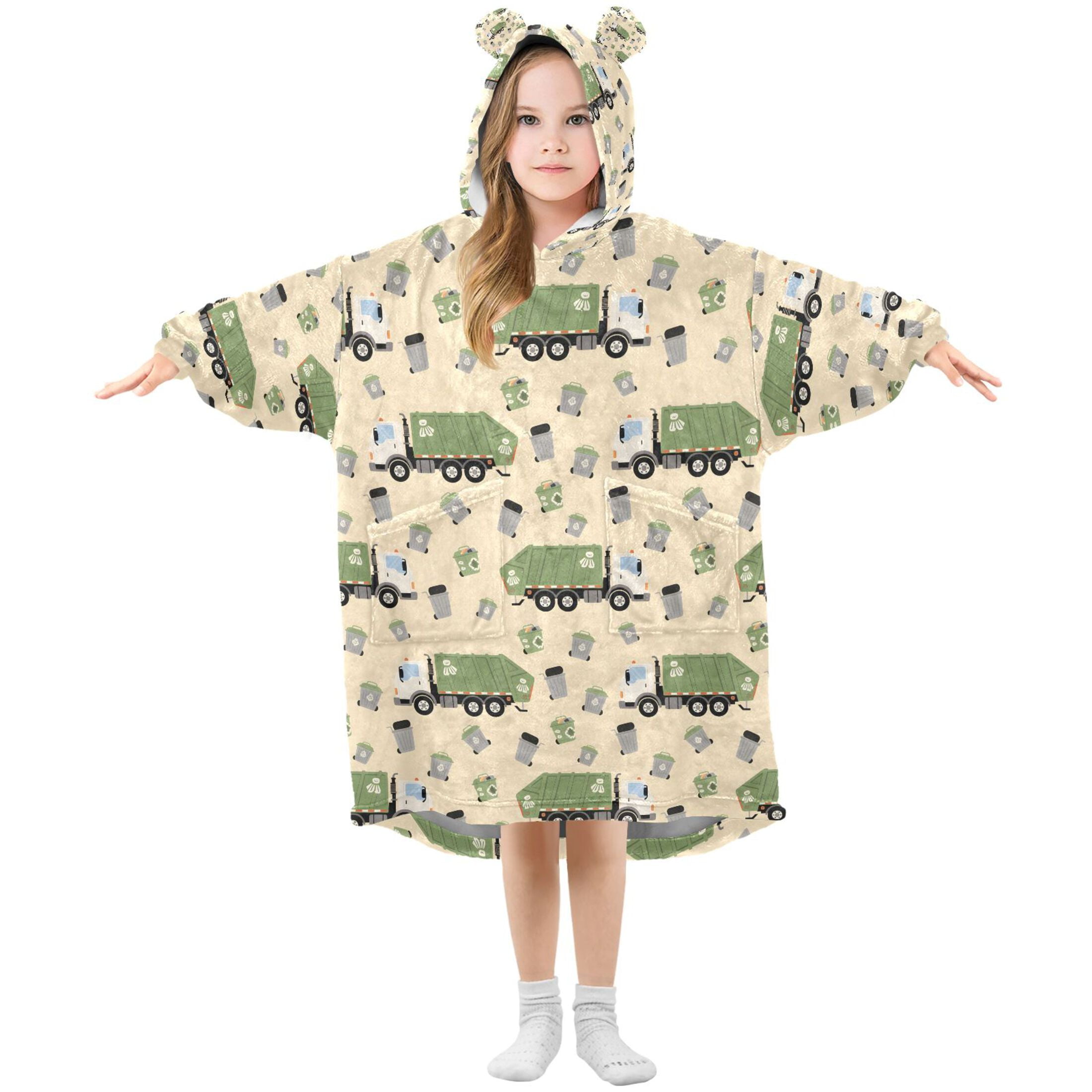 joogoo Blanket Hoodie for Garbage Trucks Oversize Sweatshirt 3-14 YR L