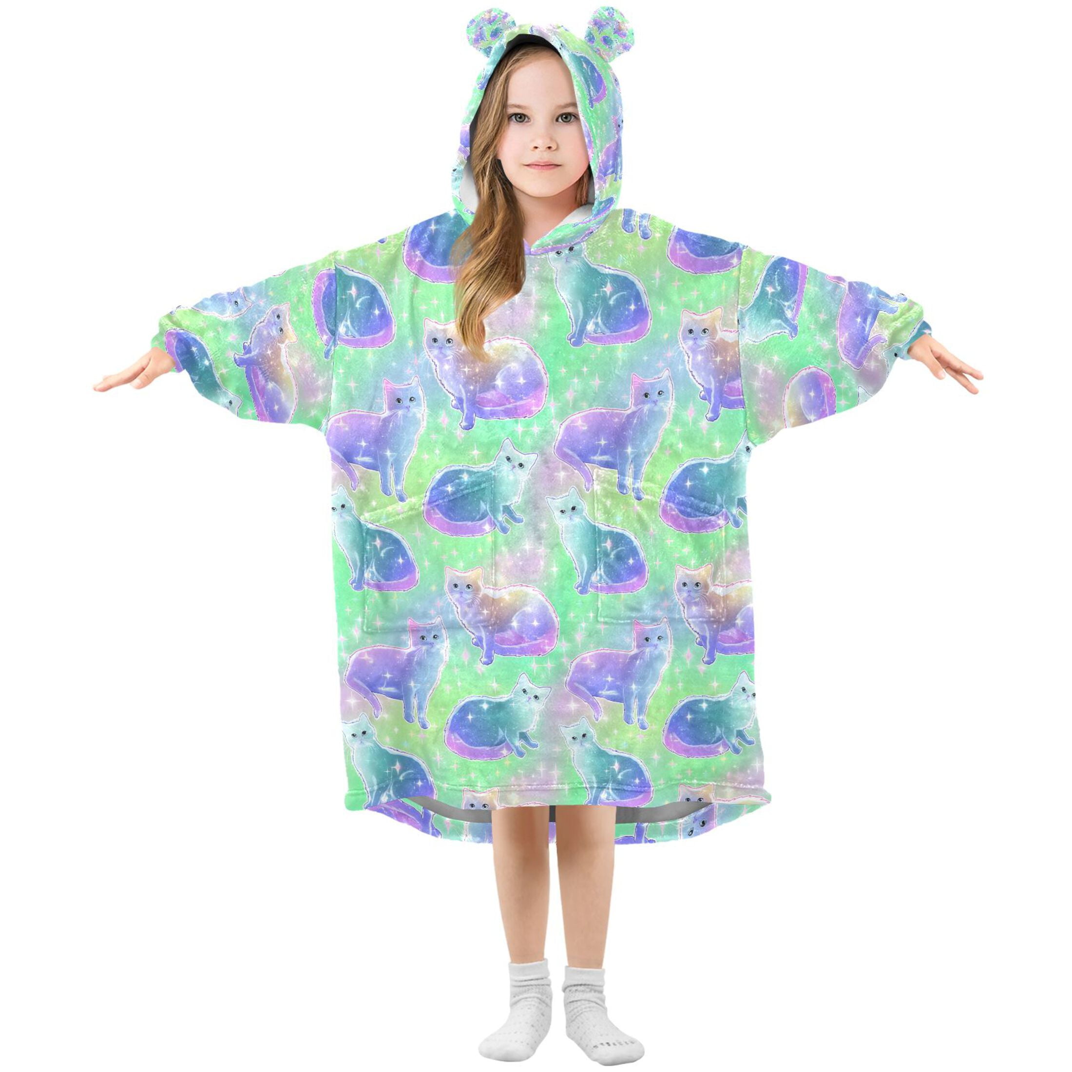 joogoo Blanket Hoodie for Glitter Cute Cats Oversize Sweatshirt 3-14 YR L