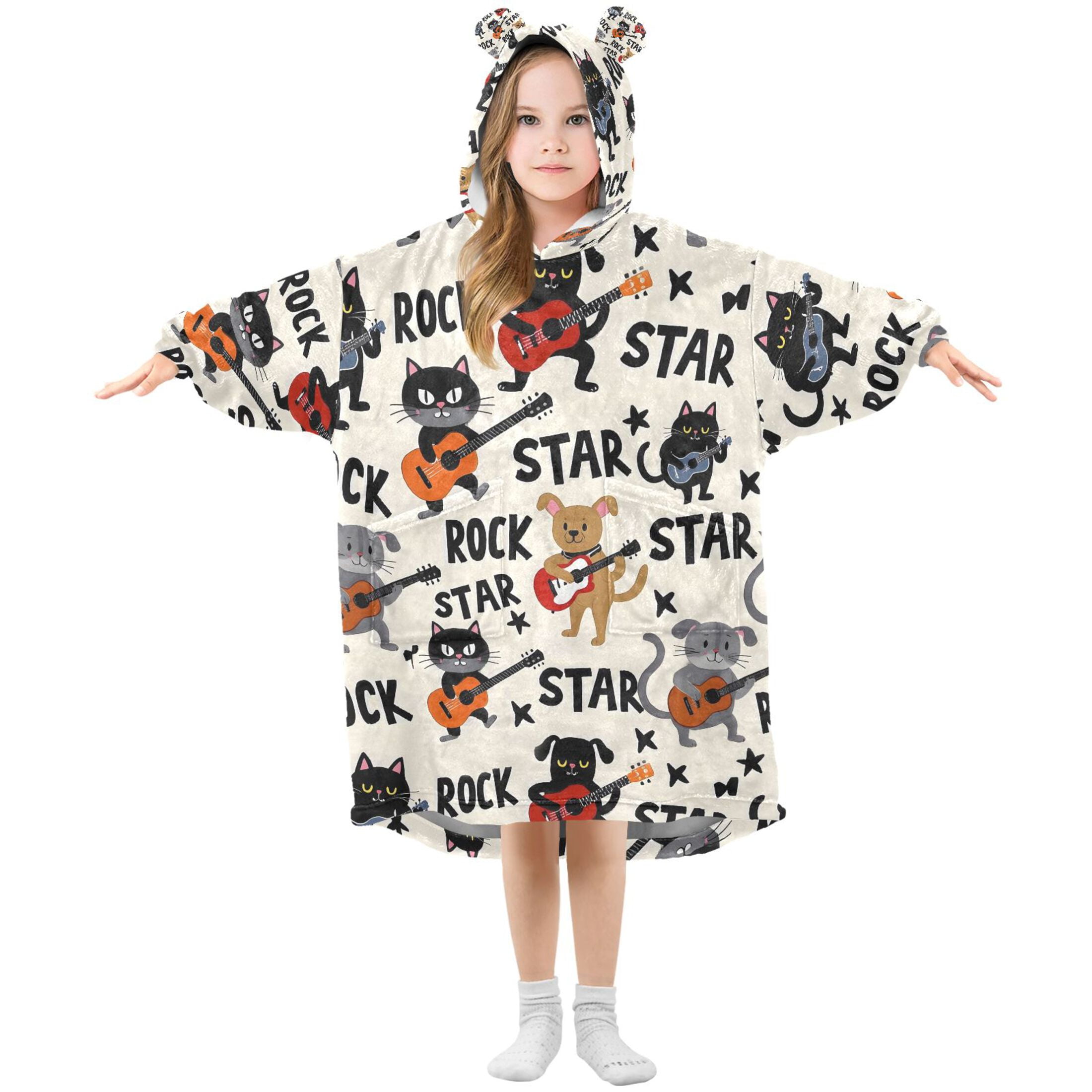 joogoo Blanket Hoodie for Guitar Cute Cat Oversize Sweatshirt 3-14 YR L