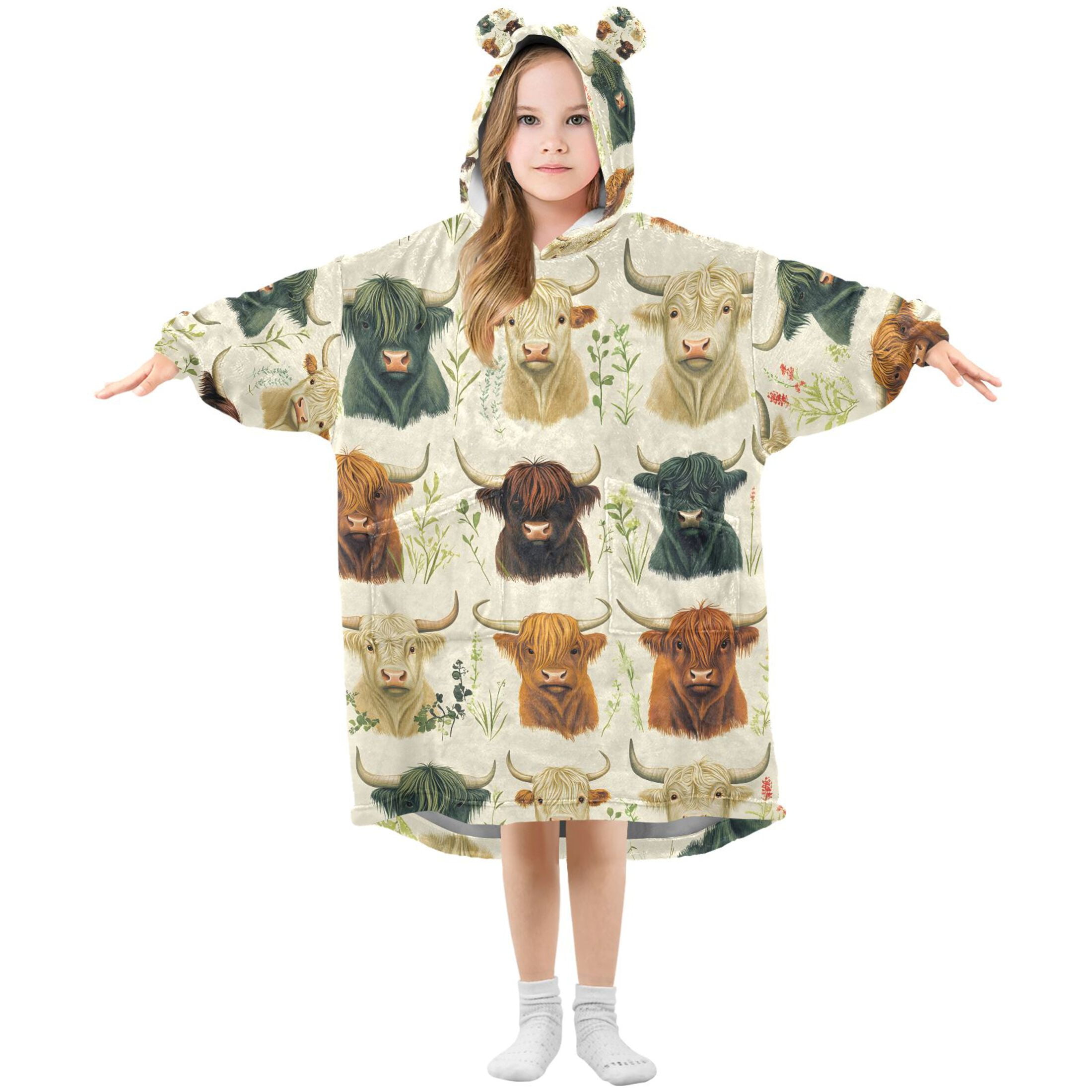 joogoo Blanket Hoodie for Highland Cattles Oversize Sweatshirt 3-14 YR L