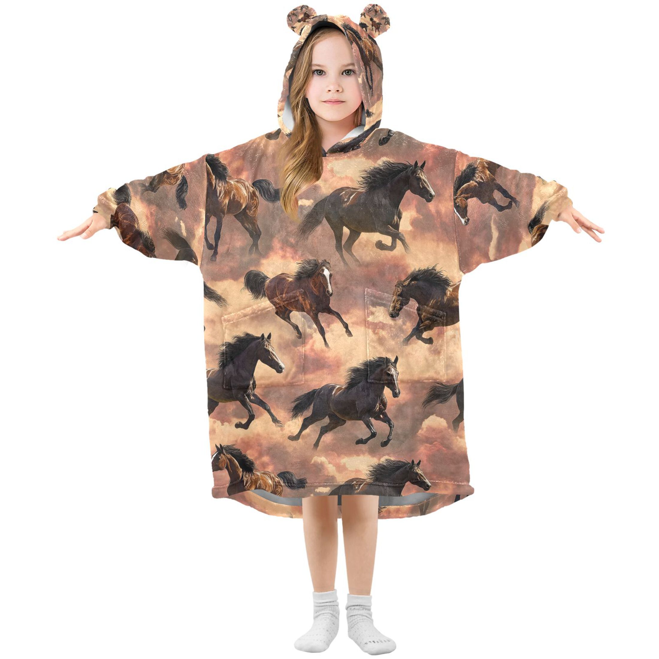 joogoo Blanket Hoodie for Horses Running Oversize Sweatshirt 3-14 YR L