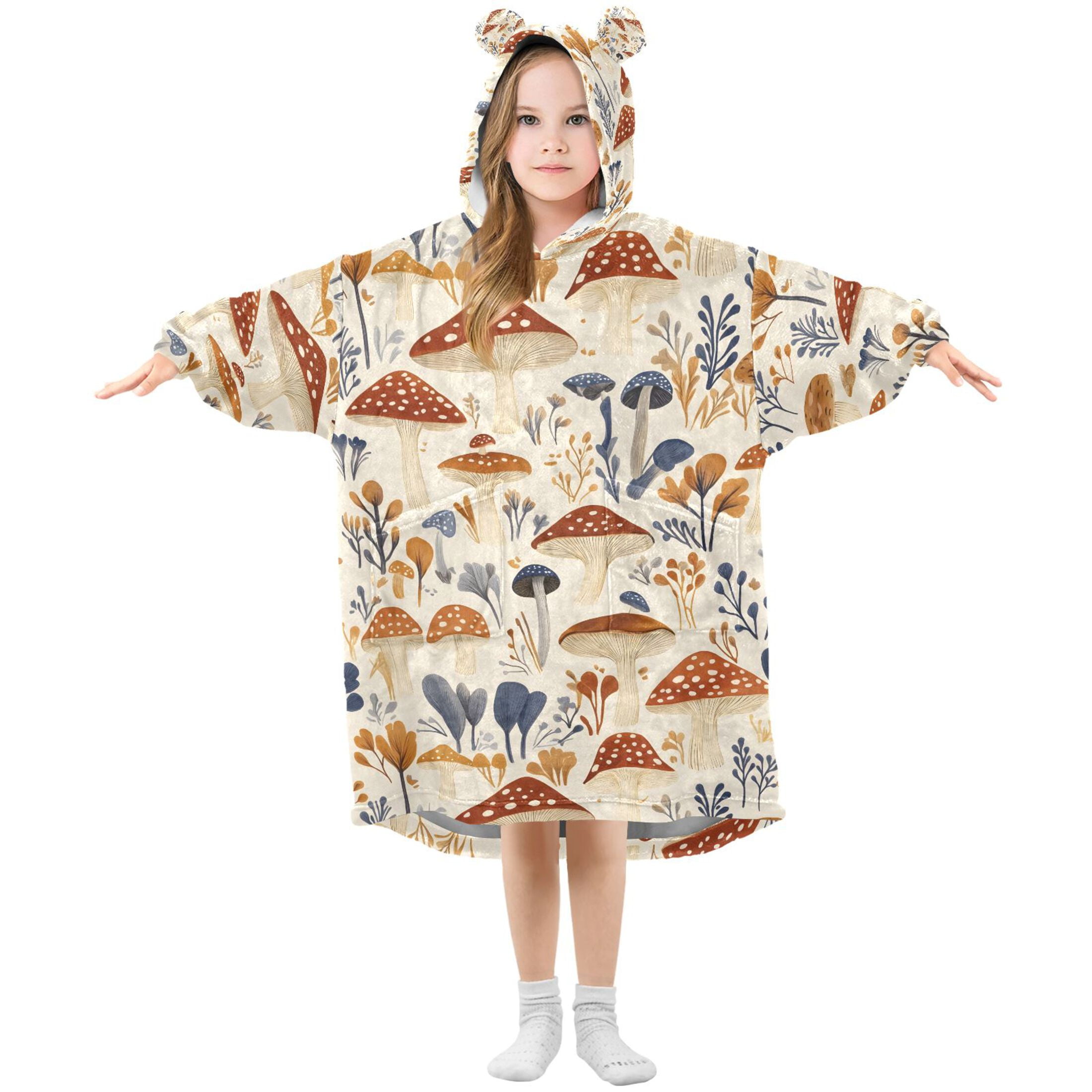joogoo Blanket Hoodie for Mushrooms Pattern Oversize Sweatshirt 3-14 YR L