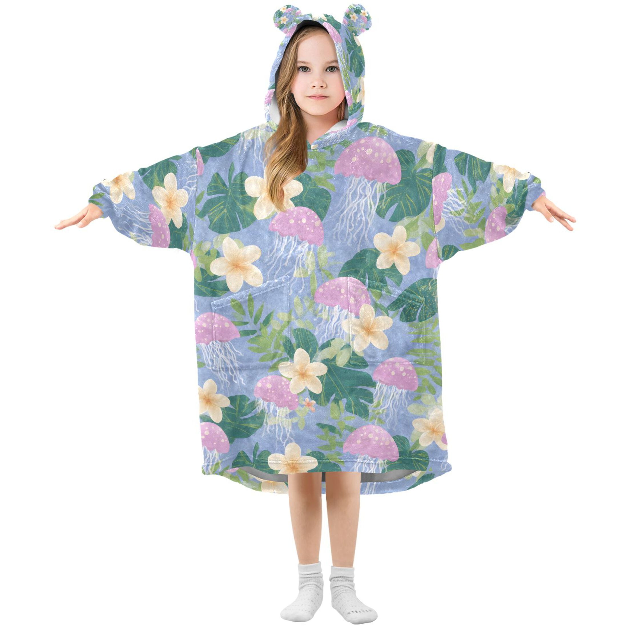 joogoo Blanket Hoodie for Pink Jellyfish Pattern Oversize Sweatshirt 3-14 YR L
