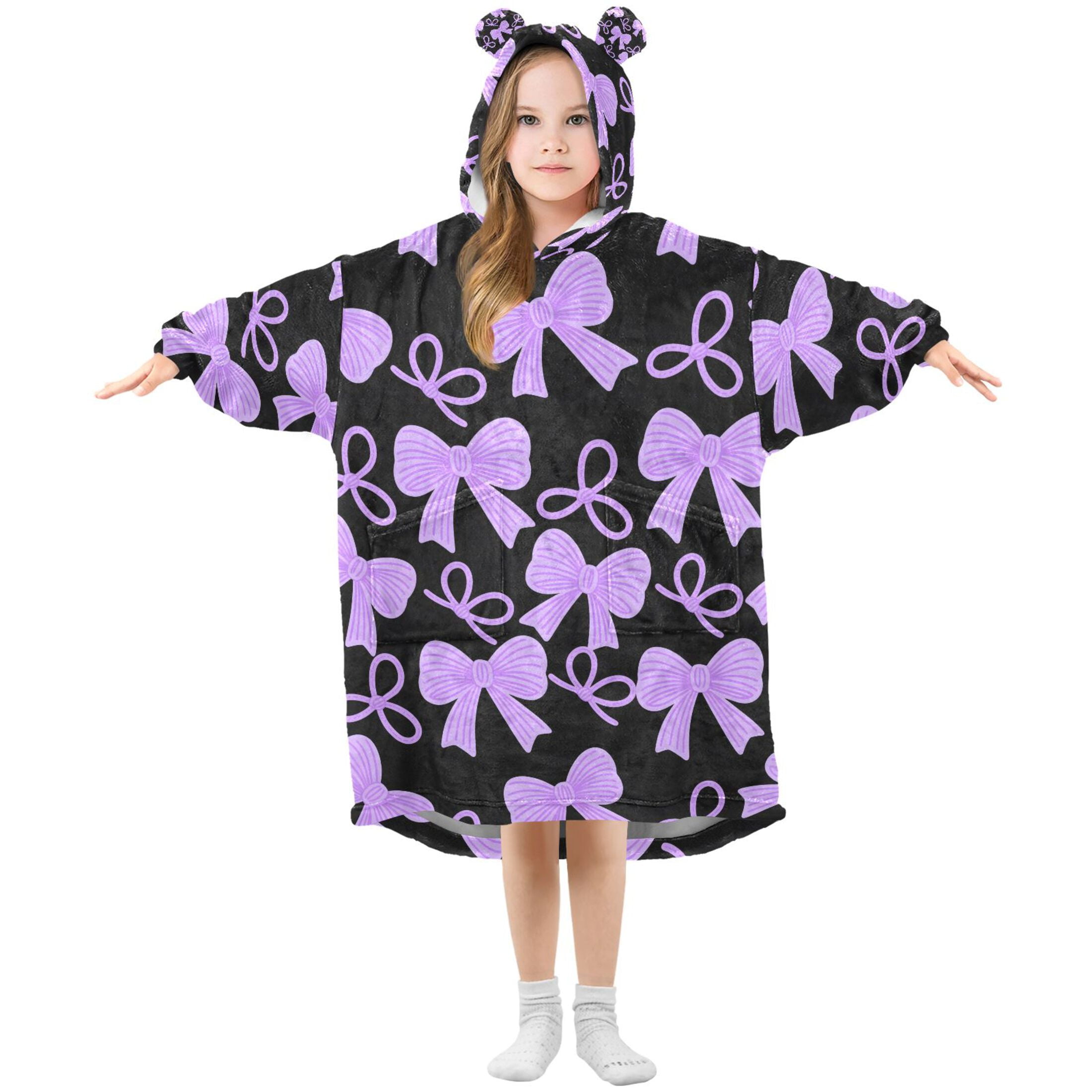 joogoo Blanket Hoodie for Purple Bows Oversize Sweatshirt 3-14 YR L