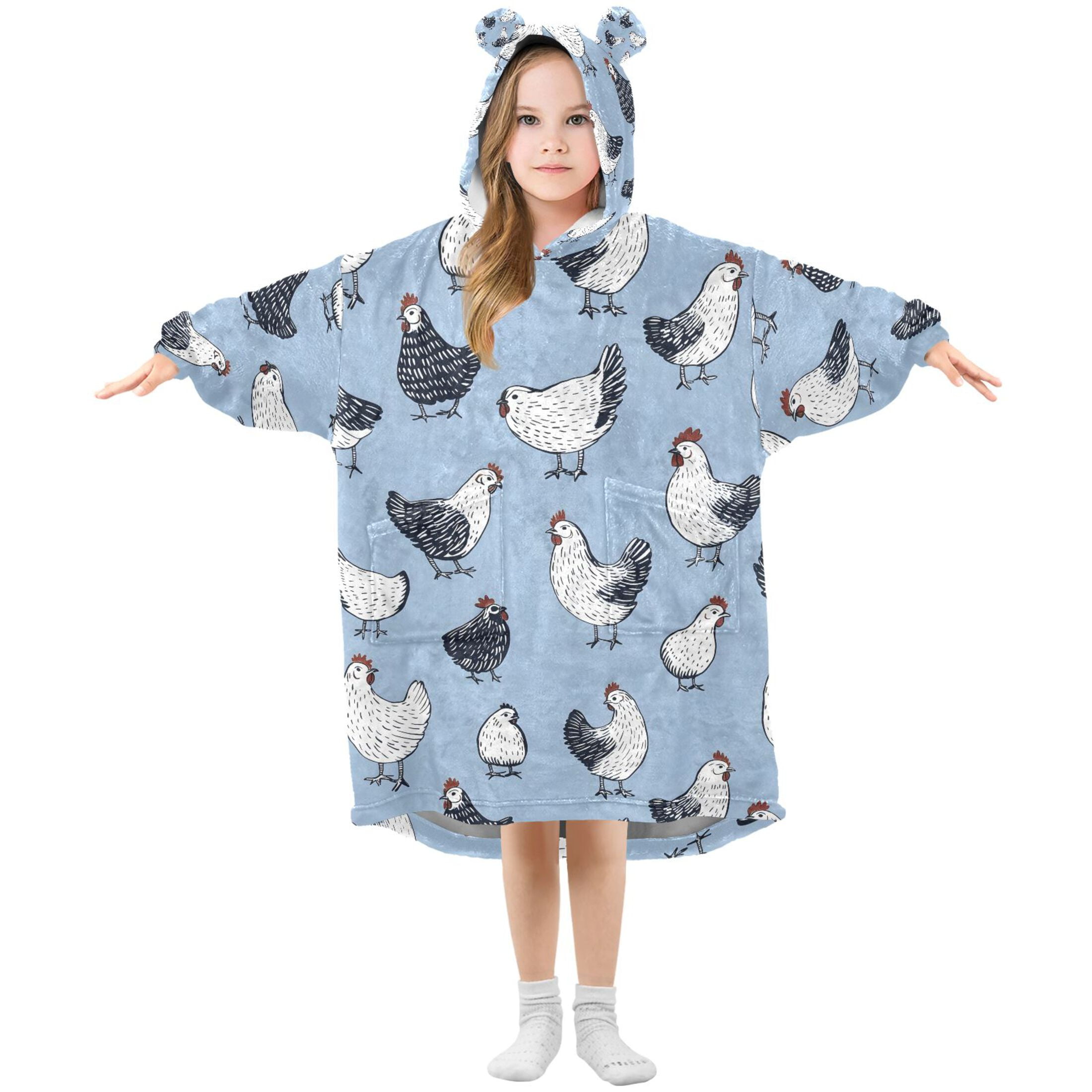 joogoo Blanket Hoodie for Retro Cartoon Chickens Oversize Sweatshirt 3-14 YR L