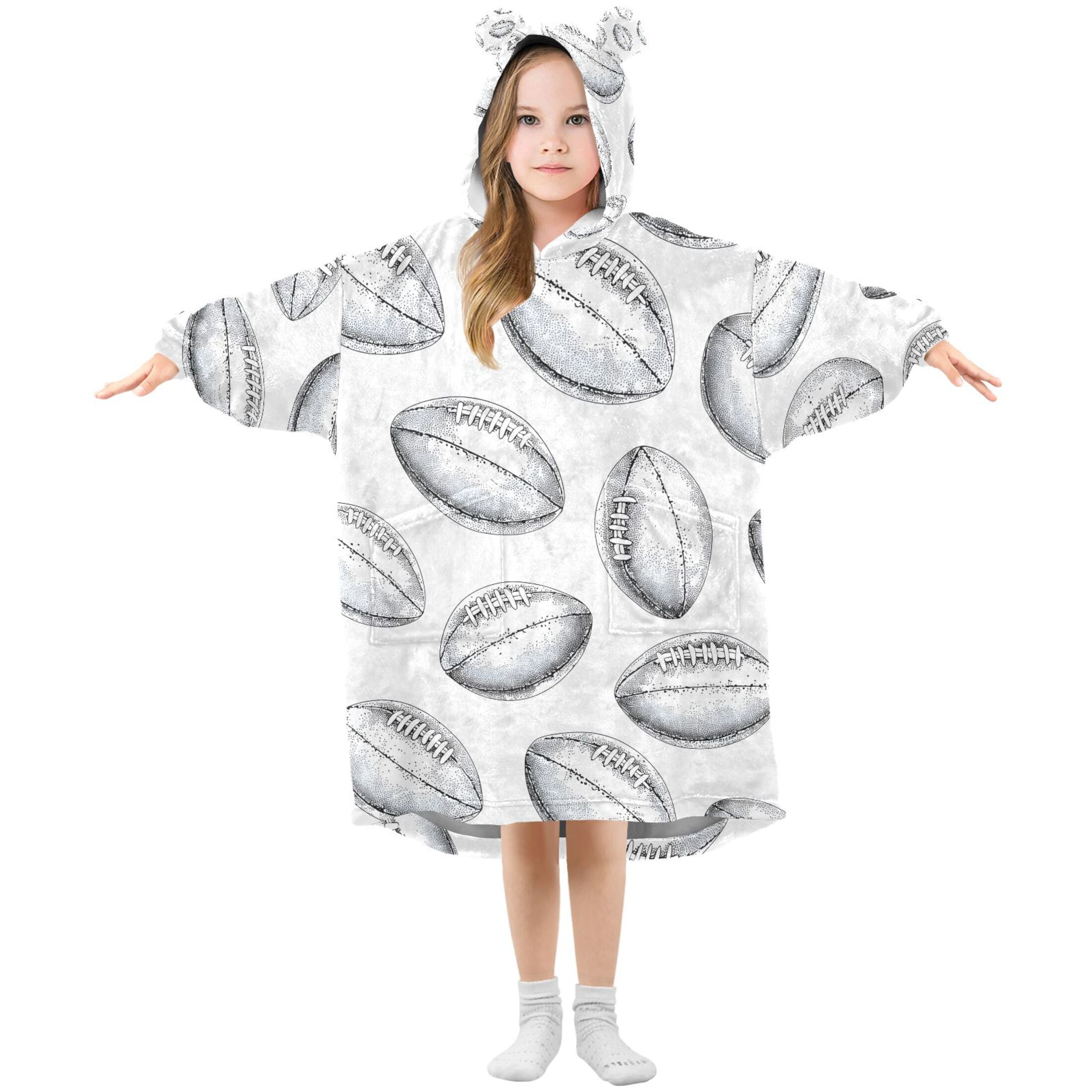 joogoo Blanket Hoodie for Retro Rugby Football Oversize Sweatshirt 3-14 YR L