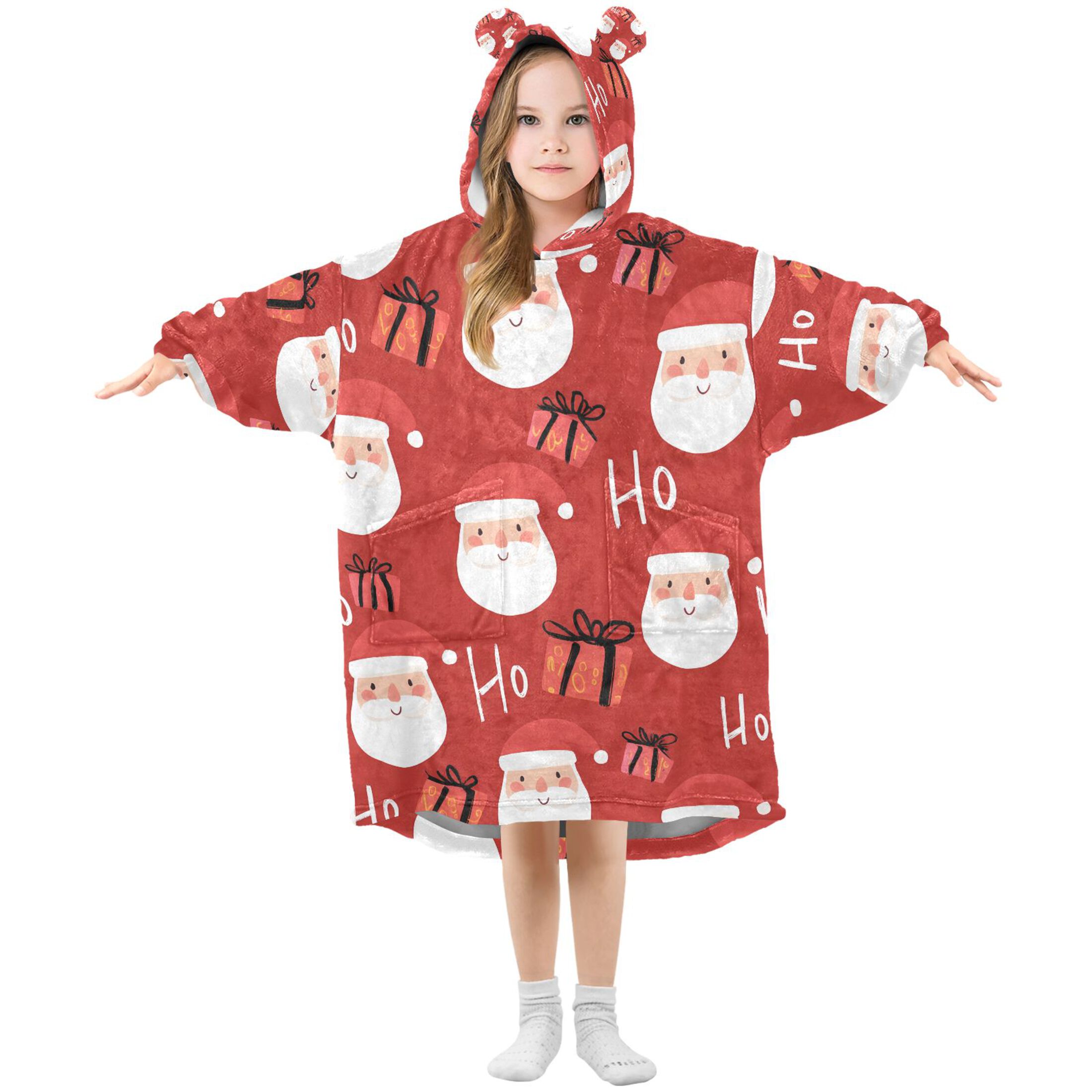 joogoo Blanket Hoodie for Santa Claus Gifts Oversize Sweatshirt 3-14 YR L
