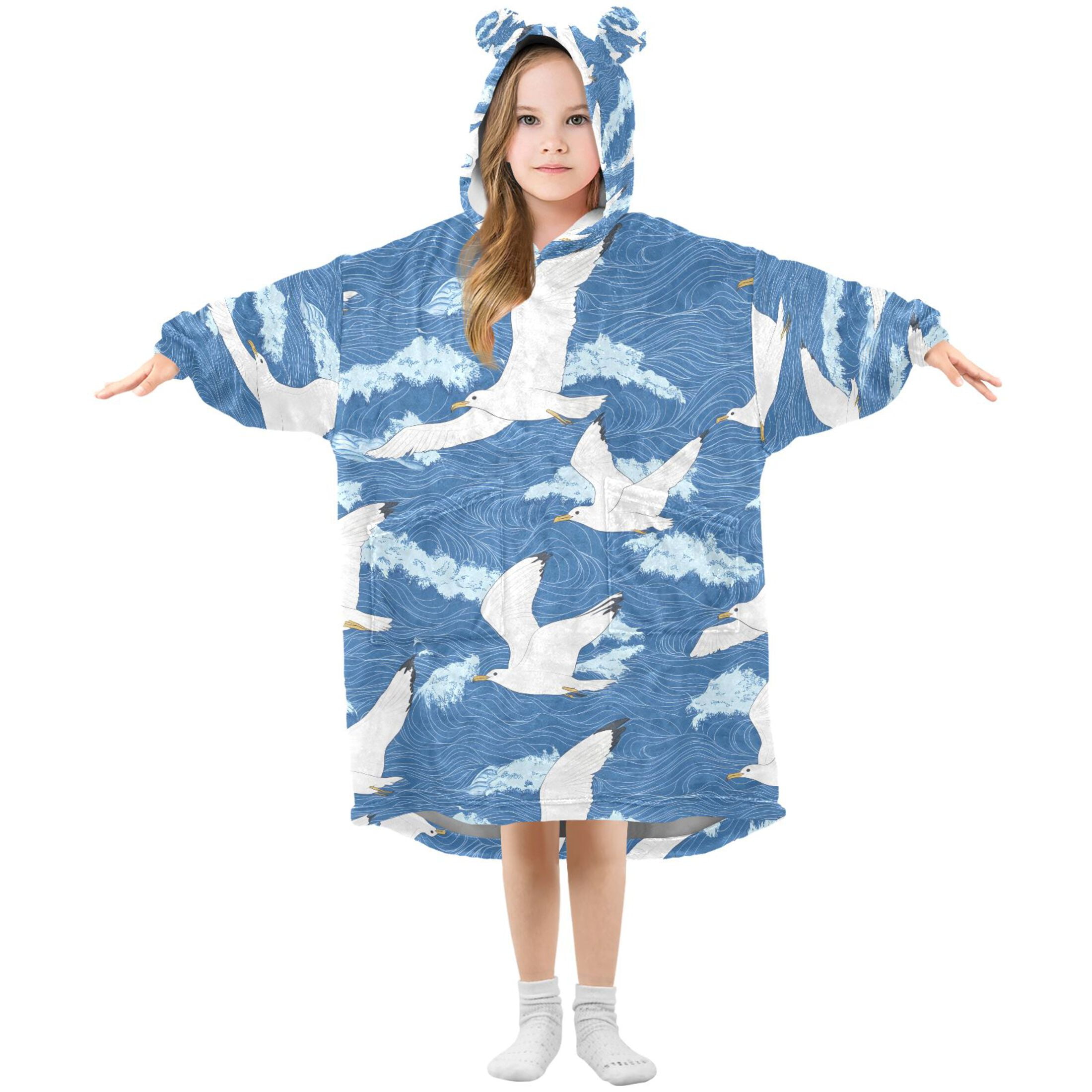 joogoo Blanket Hoodie for Seagulls Wavy Oversize Sweatshirt 3-14 YR L