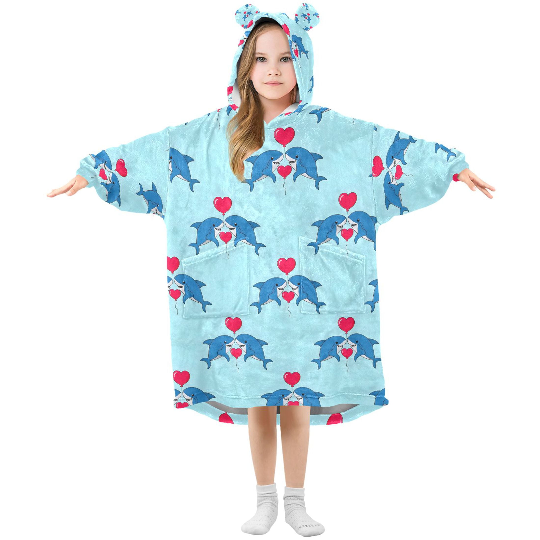 joogoo Blanket Hoodie for Shark and Hearts Oversize Sweatshirt 3-14 YR L