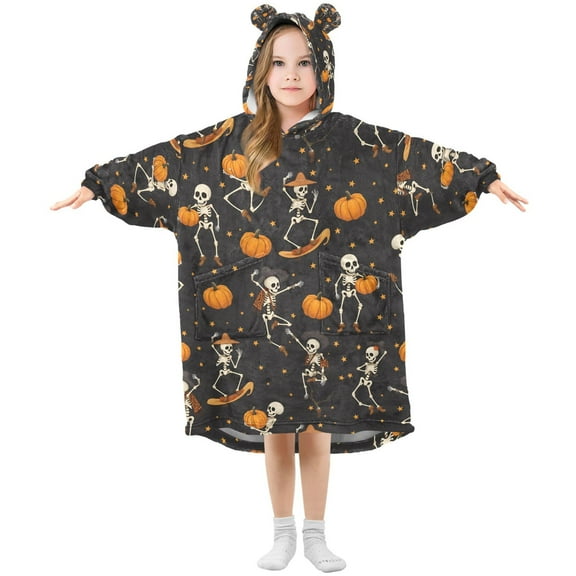 joogoo Blanket Hoodie for Skull Pumpkins Oversize Sweatshirt 3-14 YR L