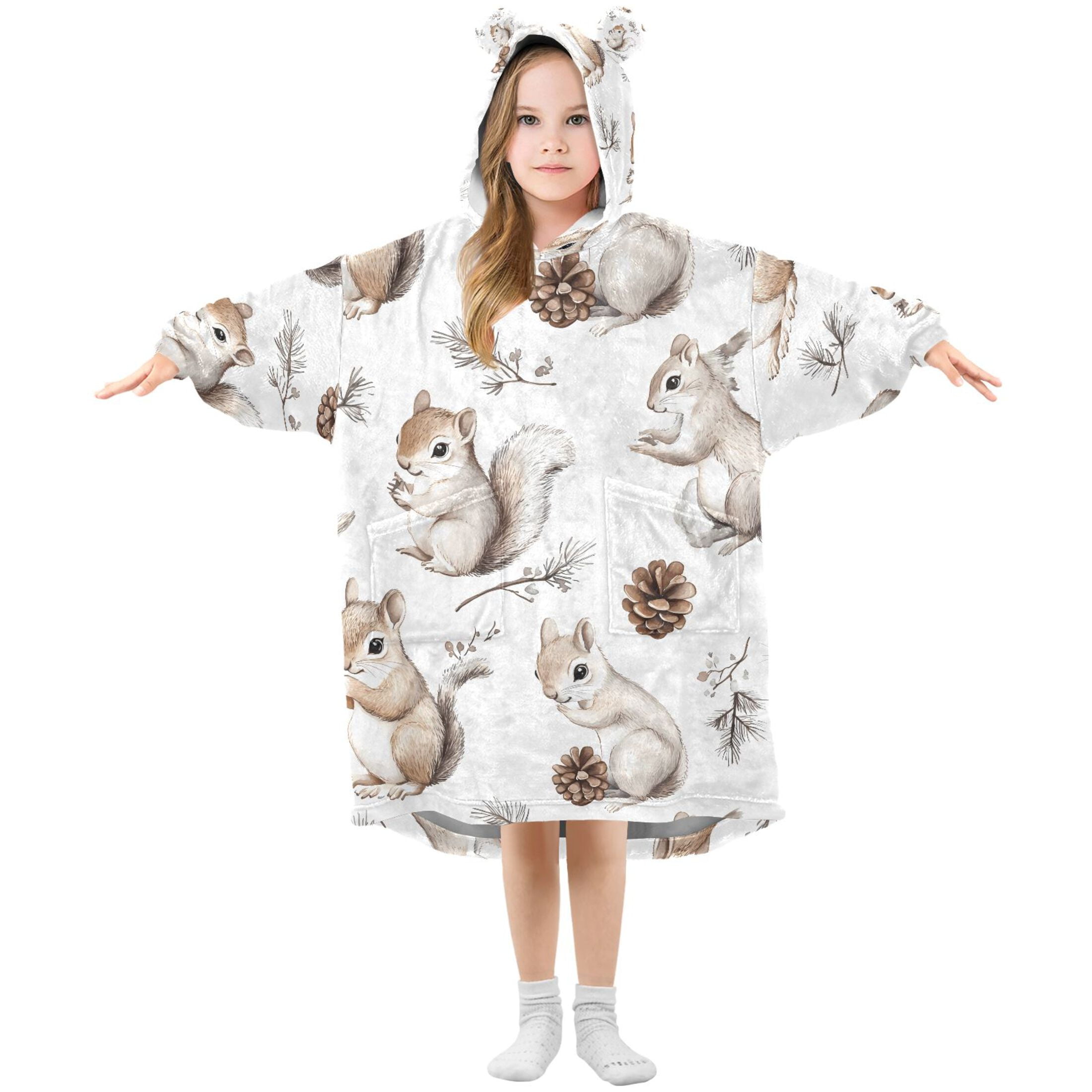 joogoo Blanket Hoodie for Squirrels Cute Oversize Sweatshirt 3-14 YR L