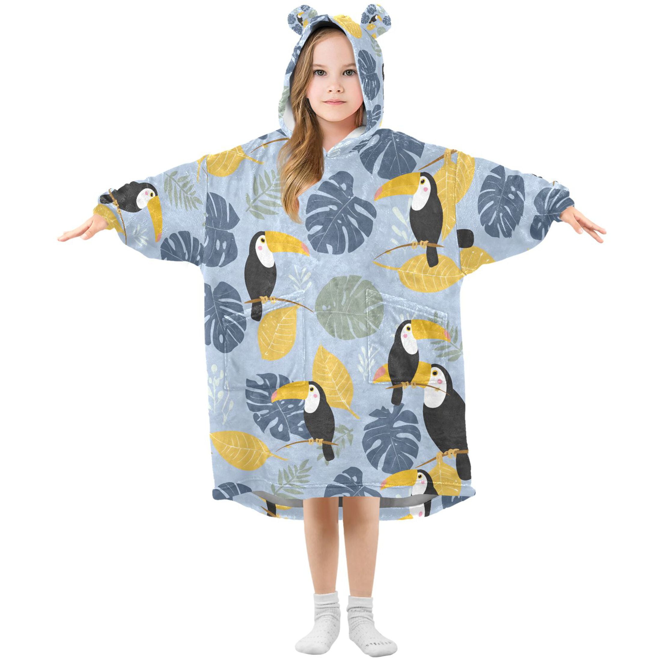 joogoo Blanket Hoodie for Toucan Palm Leaves Oversize Sweatshirt 3-14 YR L