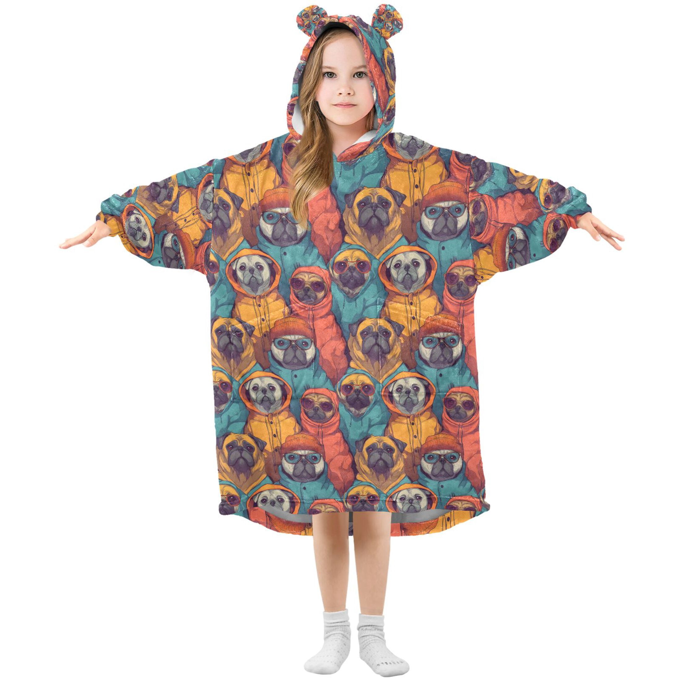 joogoo Blanket Hoodie for Trendy Pug and Bulldog Oversize Sweatshirt 3-14 YR L