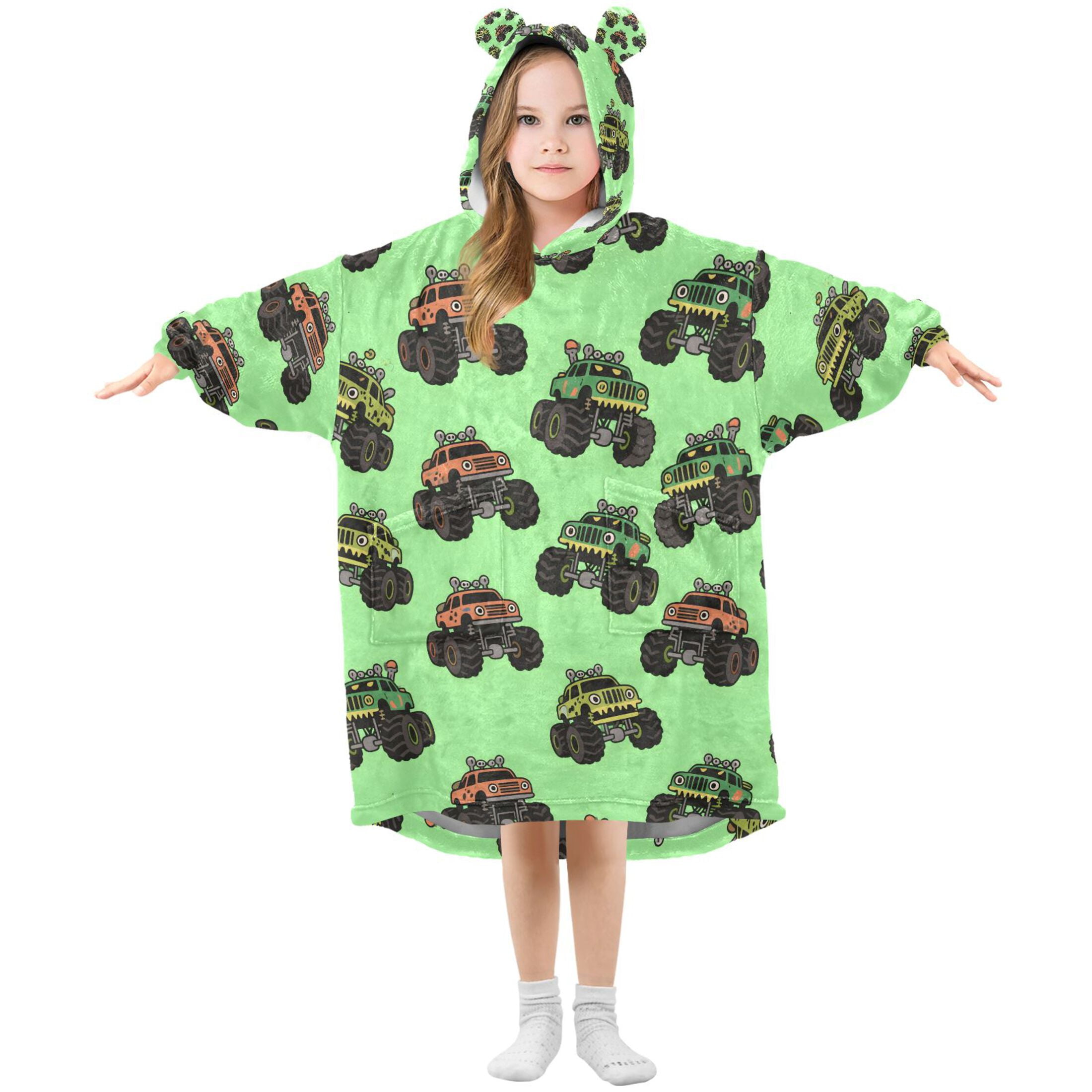 joogoo Blanket Hoodie for Trucks Cartoon Green Oversize Sweatshirt 3-14 YR L