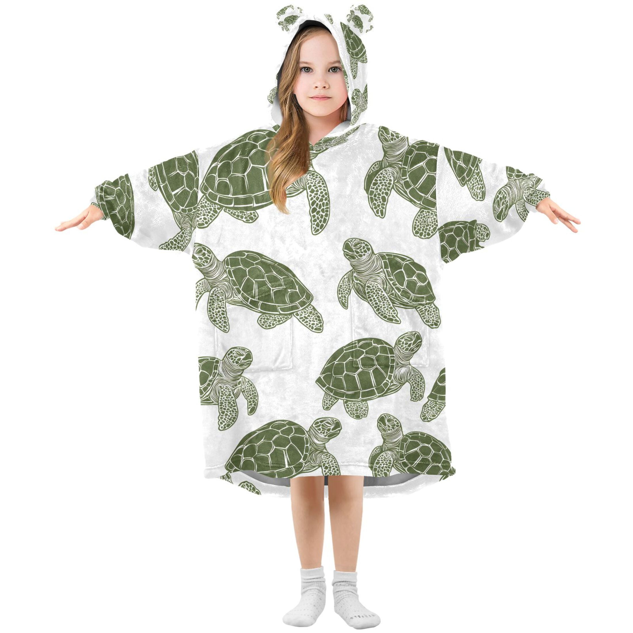 joogoo Blanket Hoodie for Turtle Retro Oversize Sweatshirt 3-14 YR L