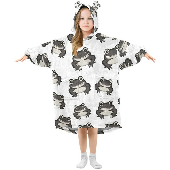 joogoo Blanket Hoodie for Vintage Frogs Cartoon Oversize Sweatshirt 3-14 YR L