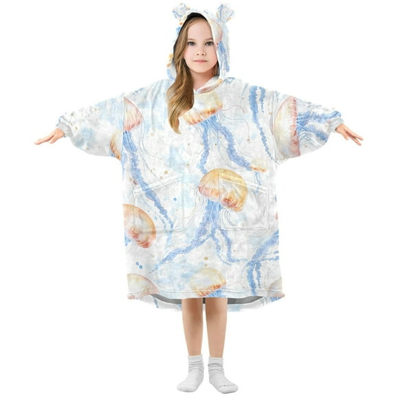 joogoo Blanket Hoodie for Watercolor Jellyfish Pattern Oversize Sweatshirt 3-14 YR L