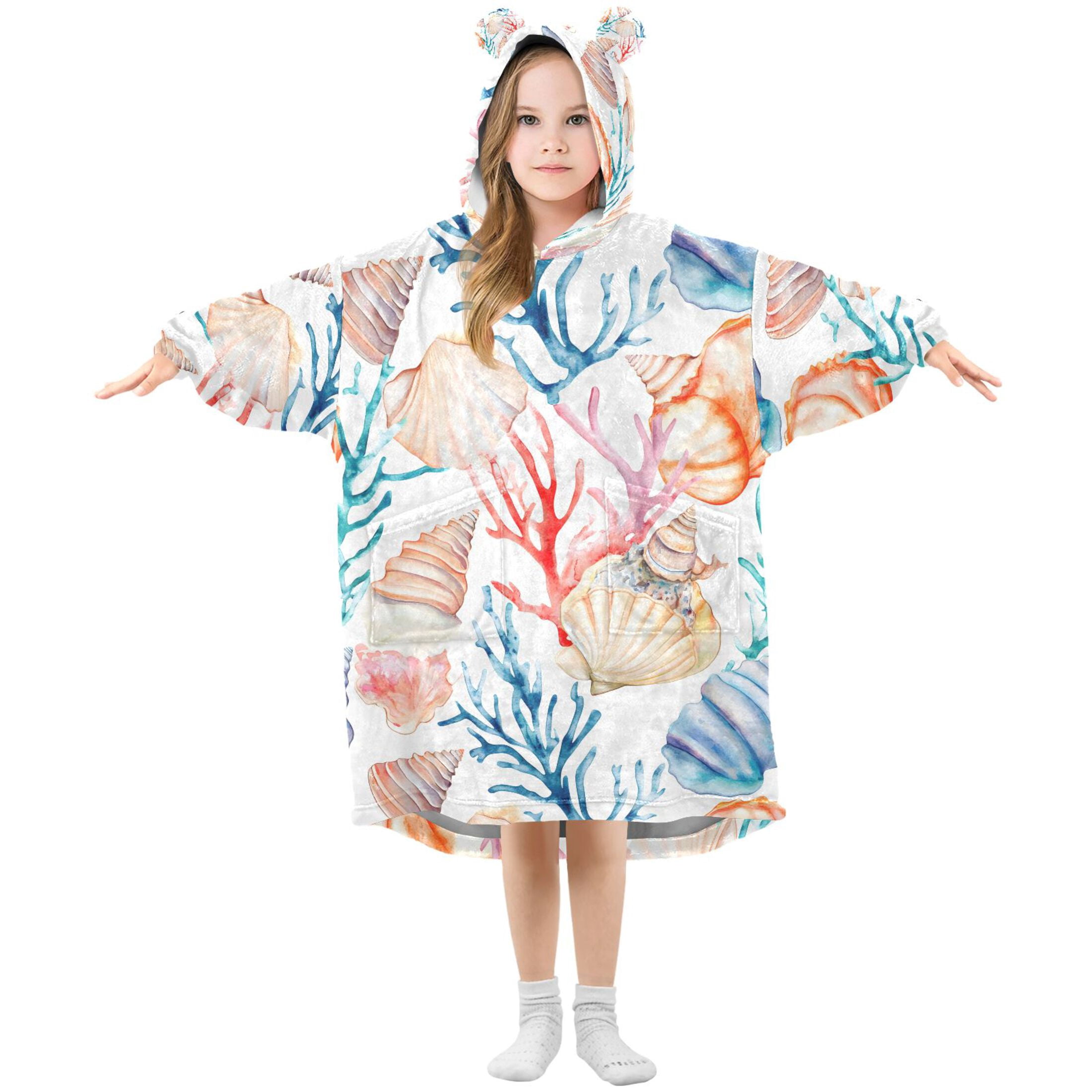 joogoo Blanket Hoodie for Watercolor Seashell Coral Oversize Sweatshirt 3-14 YR L