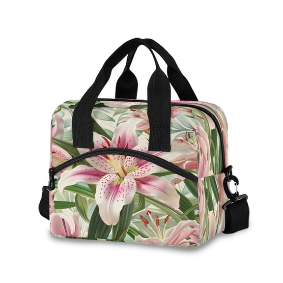 joogoo Blossom Lily Flower Insulated Lunch Bags Reusable Cooler Box with Shoulder Strap