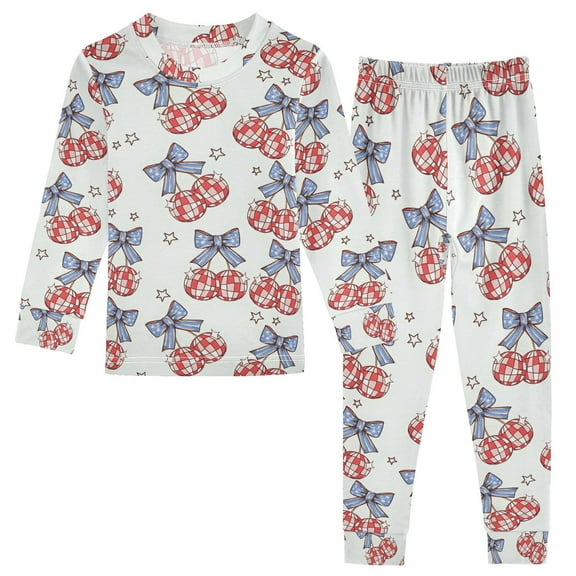 joogoo Blue Bows Disco Balls 2 Piece Long Sleeve Tee and Pants Cotton Pajama Set 6Y