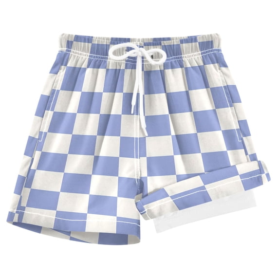 joogoo Blue Checkered Grid Pattern Boys Swim Trunks Beach Swimsuit Shorts Boxer 5-6T