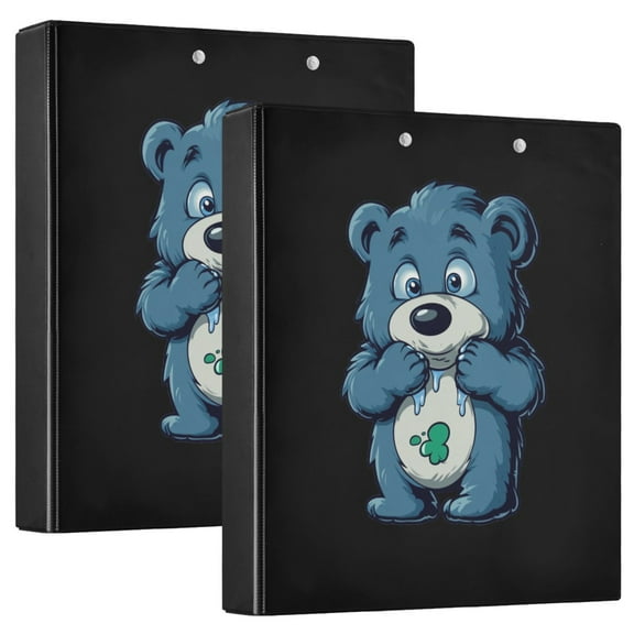 joogoo Blue Cute Bear Hardcover 3 Ring Binder 1.5" Round Rings Interior Pockets Binders Organizer 2 Pack