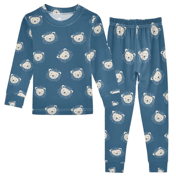 joogoo Blue Cute Lion 2 Piece Long Sleeve Tee and Pants Cotton Pajama Set 6Y