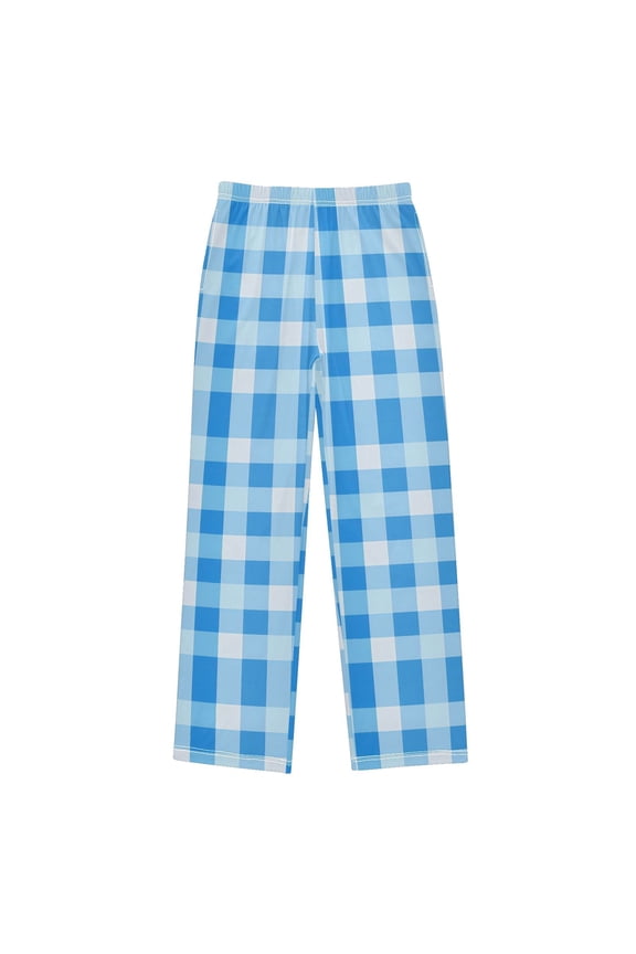 Blue Geometric Checkered Grid Pattern Pajama Pants Pj Bottoms Sleepwear Lounge M