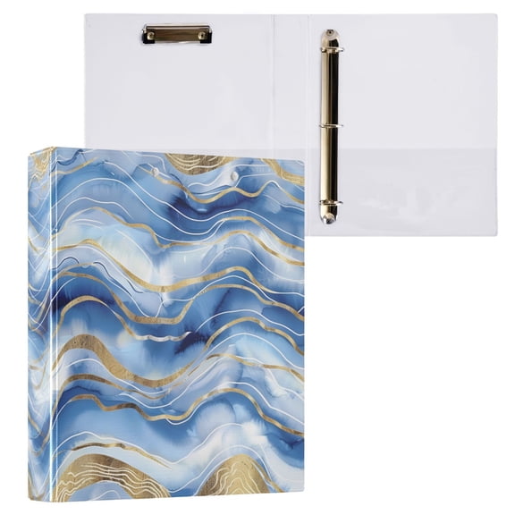 joogoo Blue Gold Marble Hardcover 3 Ring Binder 1.5" Round Rings Interior Pockets Binders Organizer 1 Pack