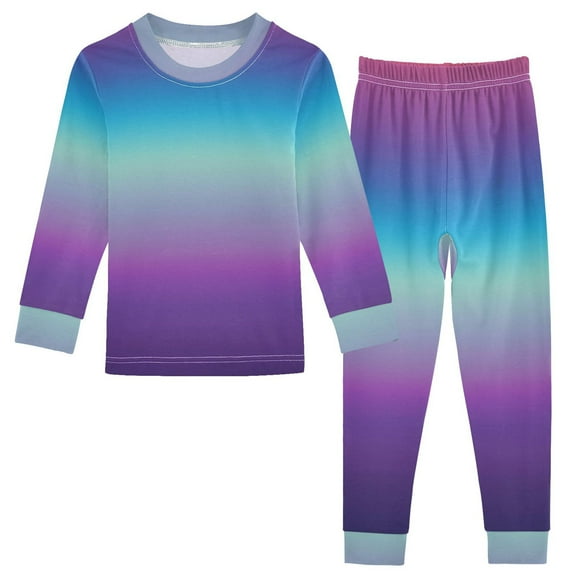joogoo Blue Gradient 2 Piece Long Sleeve Tee and Pants Cotton Pajama Set 3T