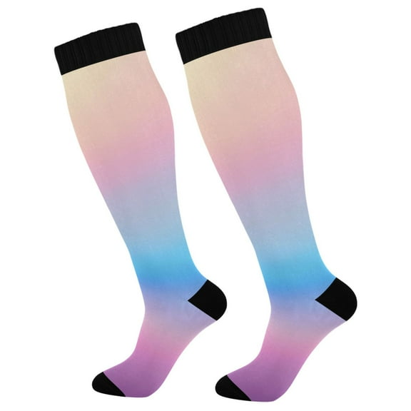 joogoo Blue Gradient Pink Long Socks Women Men Knee High Sock