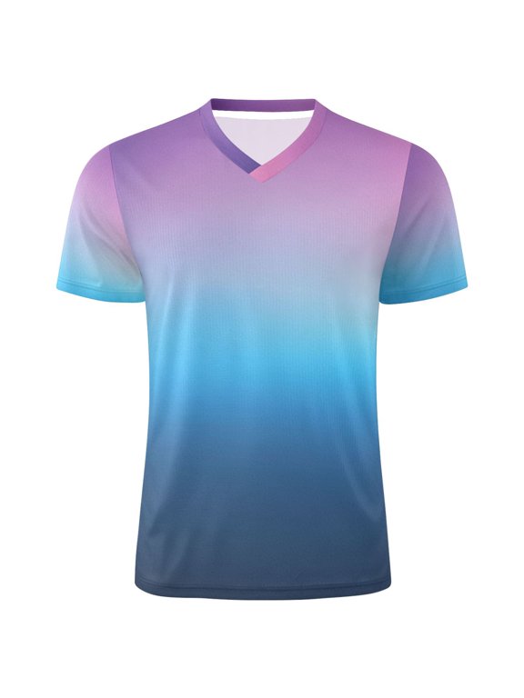 Blue Gradient-z6 Men's Soccer Jersey Athletic Plus Size T-Shirt V-Neck Sport Fan Game Day Shirt 3X-Large