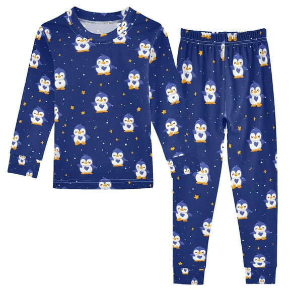 joogoo Blue Penguins Pajamas Set Long Sleeve Soft Cotton Sleepwear 2 Piece 24M
