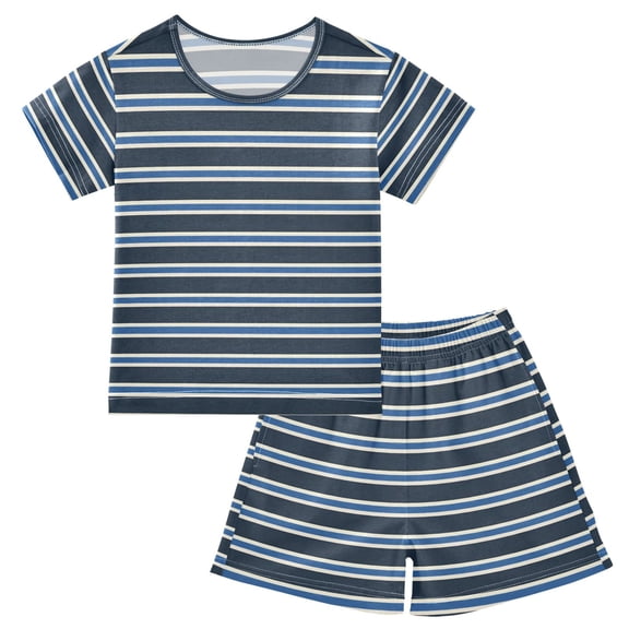 joogoo Blue Stripe Pattern Pajama Sets Short Sleeve Cotton 2-Piece Sleepwear 10Y