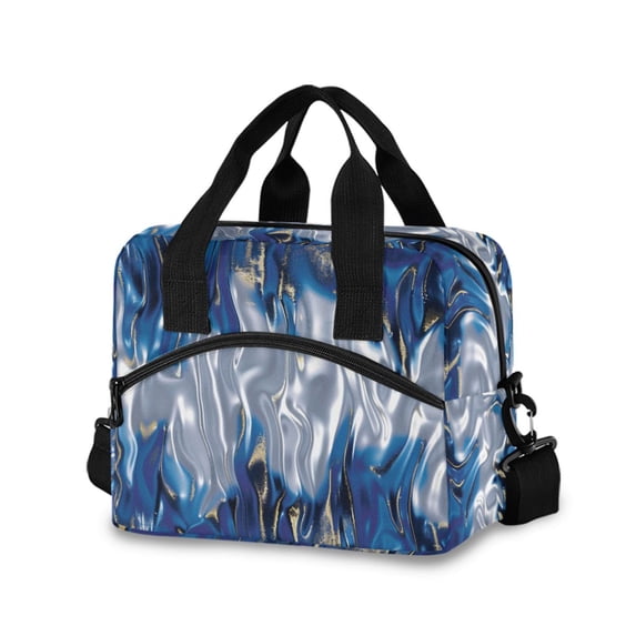 joogoo Blue Tie Dye Insulated Lunch Bags Reusable Cooler Box with Shoulder Strap