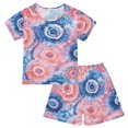 thumbnail image 1 of joogoo Blue Tie Dye Pink Pattern Pajama Sets Short Sleeve Cotton 2-Piece Sleepwear 5Y, 1 of 7