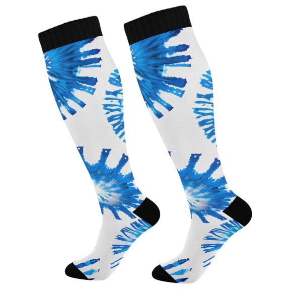 joogoo Blue Tie Dye Print Socks Women Men Knee High Sock