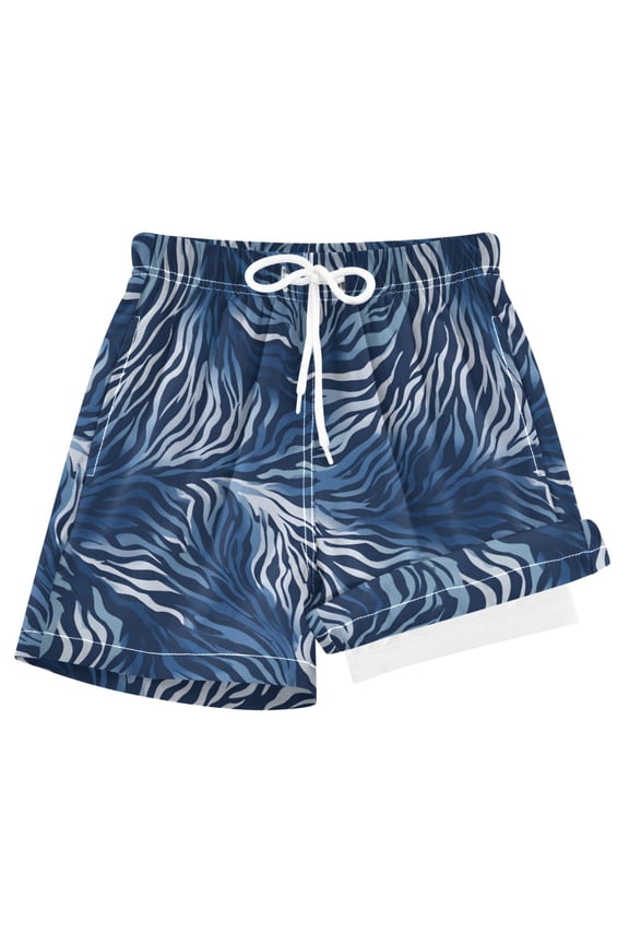 Blue Wavy Stripes Boys Swim Trunks Beach Swimsuit Shorts Boxer 7Y