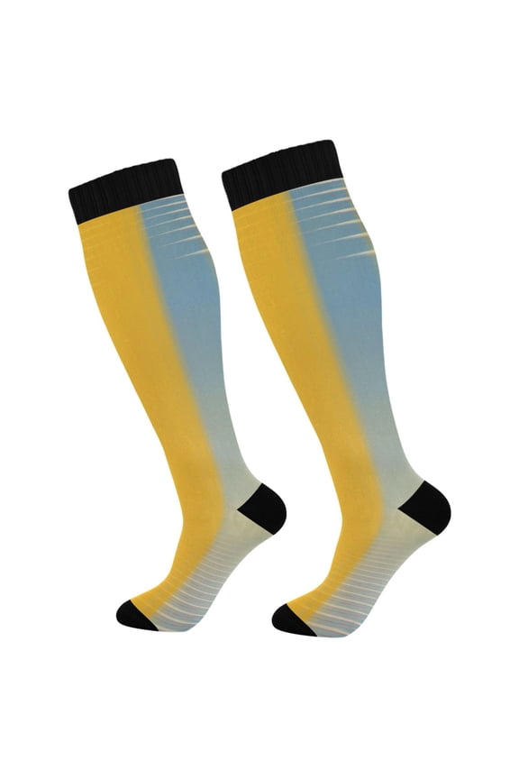 Blue and Yellow Tie Dye Compression Socks Women Men Knee High Sock