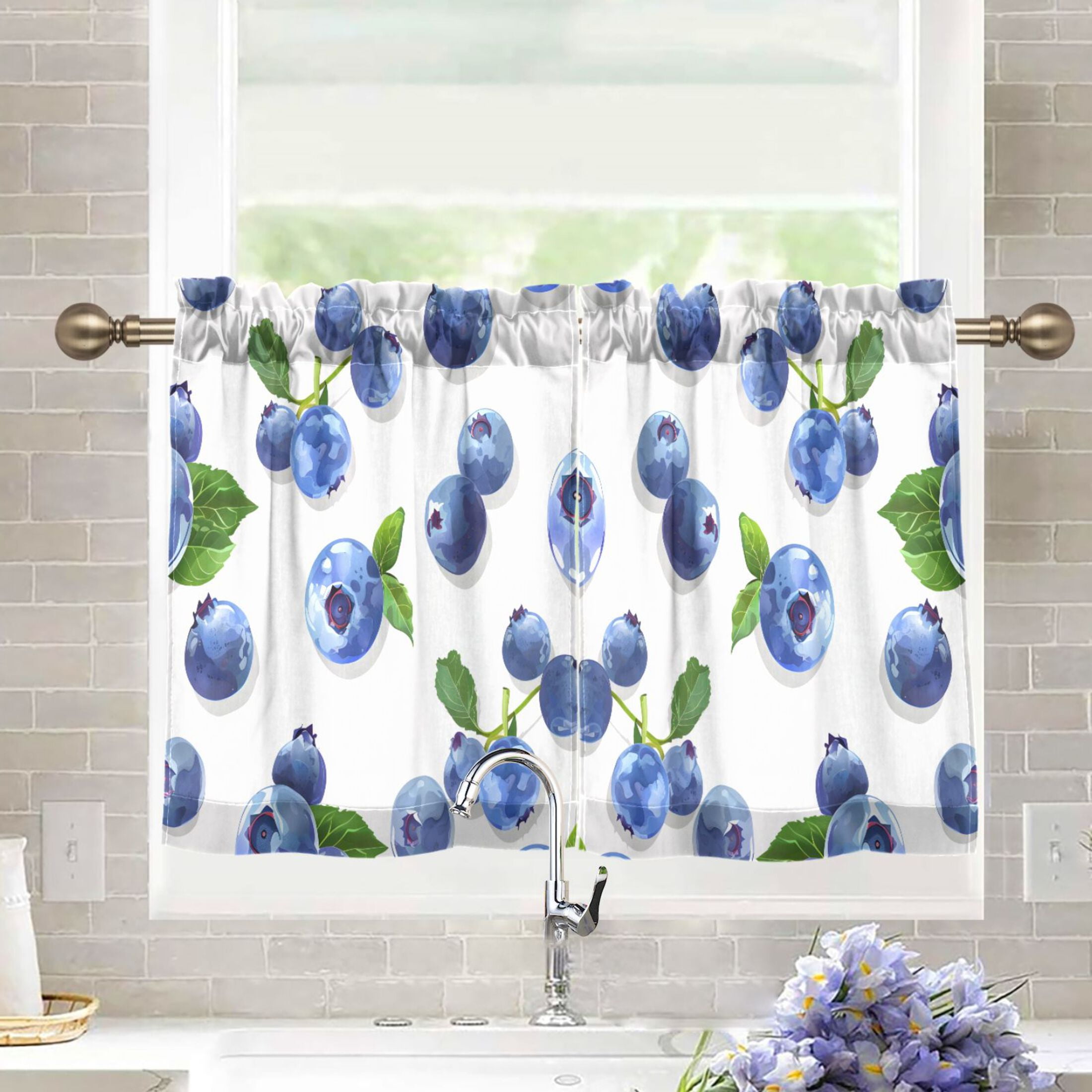 Small Berry Window Rings joogoo Blueberry Fruits Curtains Sets Half Window Cafe Farmhouse Tier 2 ...