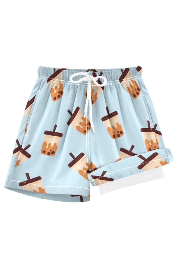 Boba Bubble Tea Blue Boys Swim Trunks Beach Swimsuit Shorts Boxer 7Y