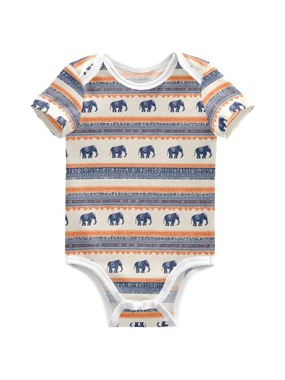 Bohemia Elephant Pattern Baby Bodysuits Short Sleeve Cotton Onesies Clothes 3Months