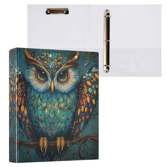joogoo Bohemia Owl Hardcover 3 Ring Binder 1.5" Round Rings Interior Pockets Binders Organizer 1 Pack