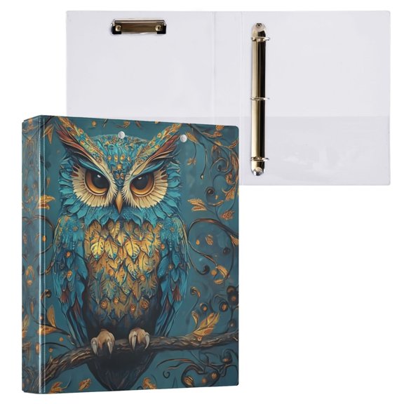 joogoo Bohemia Owl Hardcover 3 Ring Binder 1.5" Round Rings Interior Pockets Binders Organizer 1 Pack